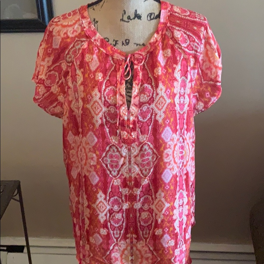 LIZ CLAIBORNE Cap Sleeve, Front Tie Blouse Sz XL
